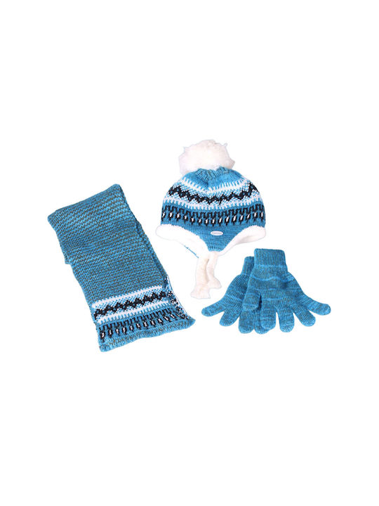 Kinder Mütze Set mit Schal & Handschuhe Gestrickt Blau