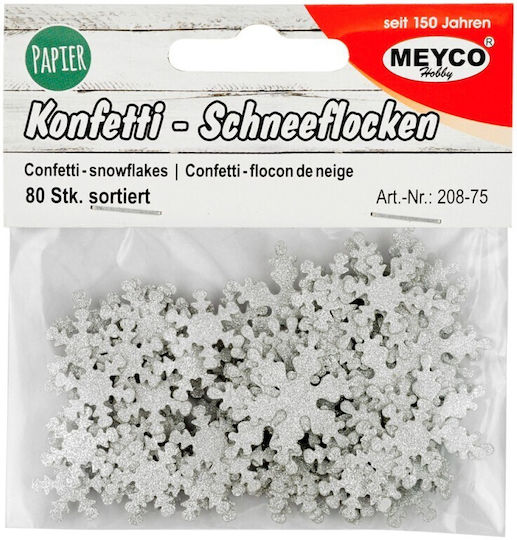 Meyco Χιονονιφαδεσ Glitter Χάρτινο Διακοσμητικό Στοιχείο για DIY Κατασκευές Ασημί 80τμχ 1.4x1.4εκ.