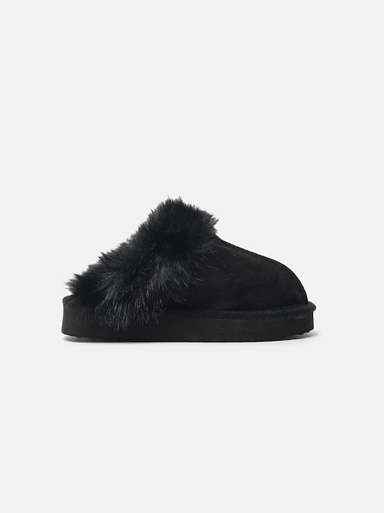InShoes Winter Women's Slippers with fur in Black color