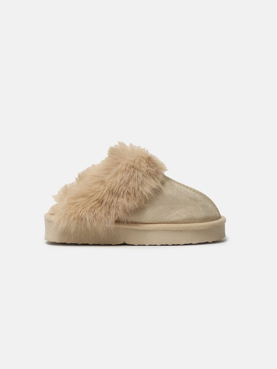 InShoes Winter Women's Slippers with fur in Beige color