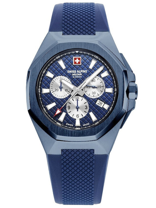 Swiss Alpine Military by Grovana Ανδρικό Ρολόι 42mm Χρονογράφος Μπαταρίας με Μπλε Καουτσούκ Λουράκι