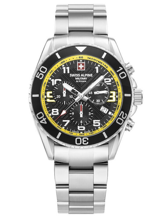 Swiss Alpine Military by Grovana Men's Watch 42mm Chronograph Battery with Silver Metal Bracelet
