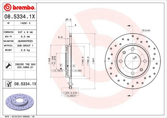 Brembo Σετ Δισκόπλακες Πίσω για Citroen Saxo Peugeot 106