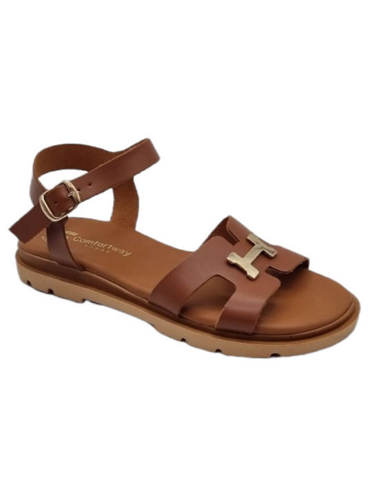 Comfort Way Shoes Leather Women's Sandals Tabac Brown