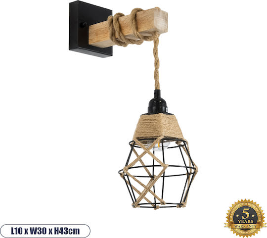 GloboStar Bellariva Vintage Φωτιστικό Τοίχου με Ντουί E27 Μαύρο 30x43εκ.
