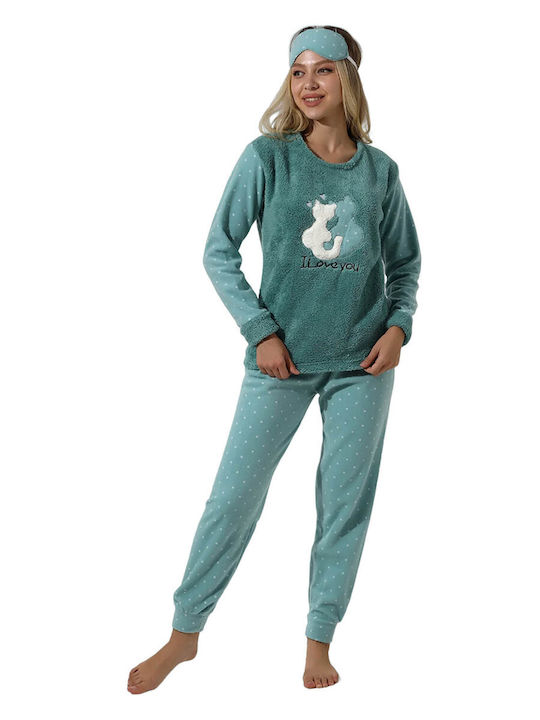 Fawn De iarnă Set Pijamale pentru Femei Fleece Verde