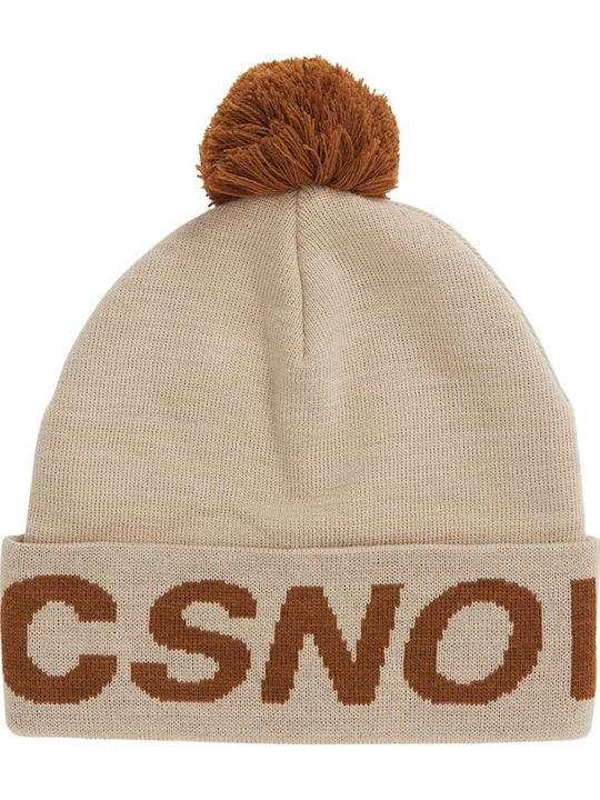 Gambol Pom Pom Beanie Unisex Beanie Knitted in Beige color