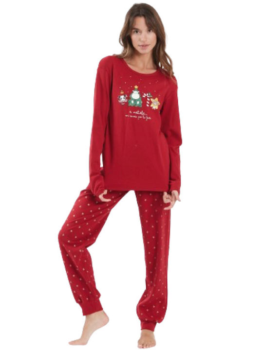 Crazy Farm Winter Damen Pyjama-Set Baumwolle Rot