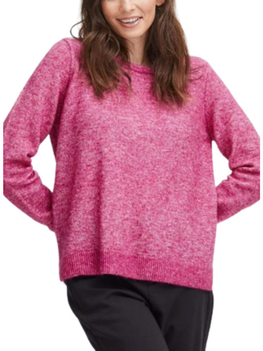Damen Langarm Pullover Wolle Fuchsia