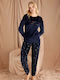 PJM Winter Women's Pyjama Set Velvet BLUE BLACK PJ421018-SM