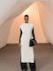 Midi Knitted Dress with Tearing White