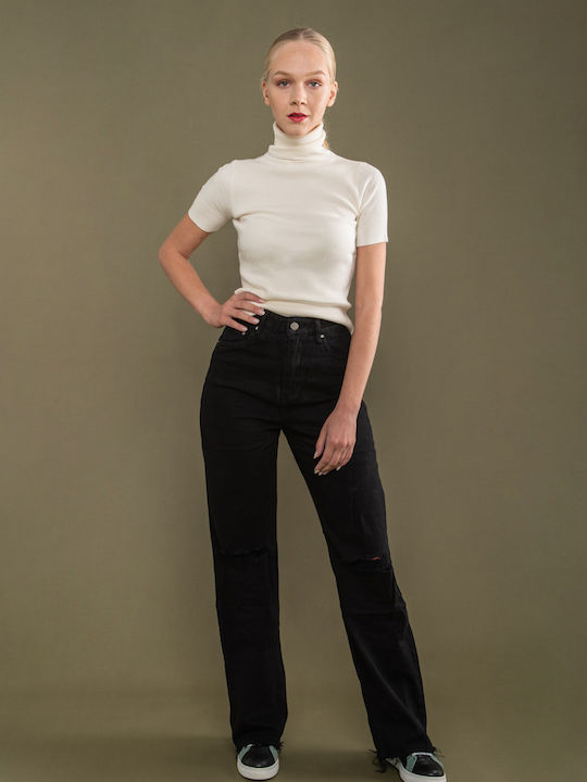 E-shopping Avenue Γυναικείο Jean Παντελόνι με Σκισίματα σε Boyfriend Εφαρμογή Black