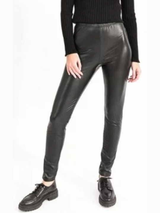 Molly Bracken Ladies Γυναικείο Δερμάτινο Παντελόνι σε Slim Εφαρμογή Μαύρο