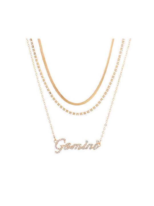 Necklace Triple Zodiac Sign Gold Plated