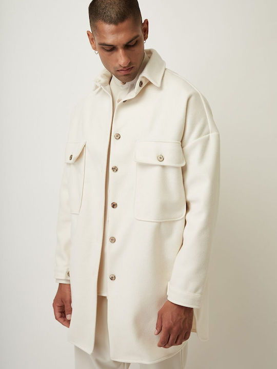 Stefan Fashion Men's Shirt Overshirt Long Sleeve White