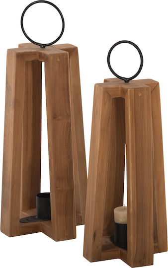 HomeMarkt Φαναράκι Ξύλινο Επιτραπέζιο Κίτρινο 24x24x50εκ.