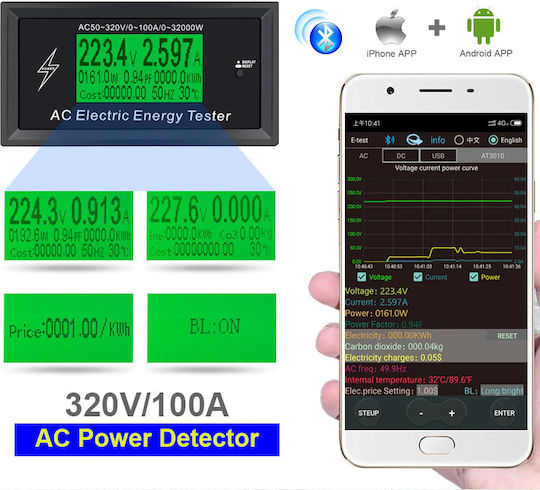 Stromzähler Mit App-Anbindung AC 50-320V 100A 3000W