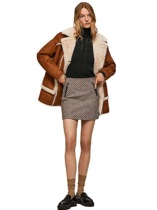 Pepe Jeans Leather Mini Skirt Checked