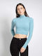 Γυναικείο Crop Top Ζιβάγκο Μακρυμάνικο Σιέλ
