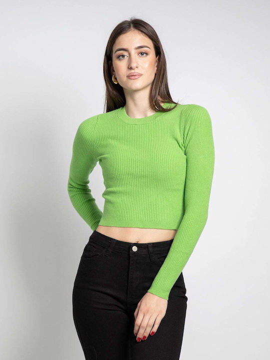Fashioncore Дамски Култури Топ Дълъг ръкав Зелен