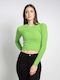 Fashioncore pentru Femei Crop Top cu Mâneci Lungi Green