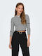 Only Damen Crop Top Langarm Gestreift Black