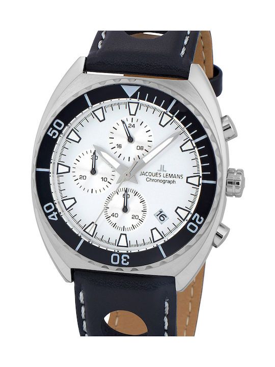 Jacques Lemans Watch Battery with Silver Leather Strap