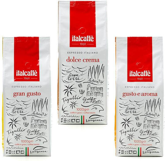 Italcafe Espresso Coffee Bar Whole Beans Gran Gusto, Dolce Crema, Gusto e Aroma 3x1kg