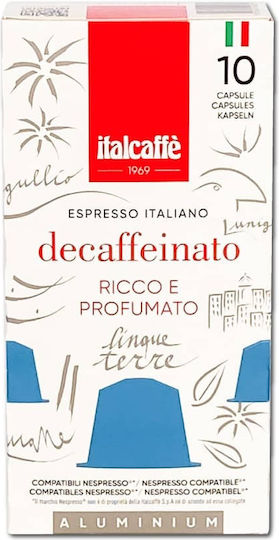 Italcafe Капсули Еспресо Безкофеинов Съвместими с машина Nespresso 10капси