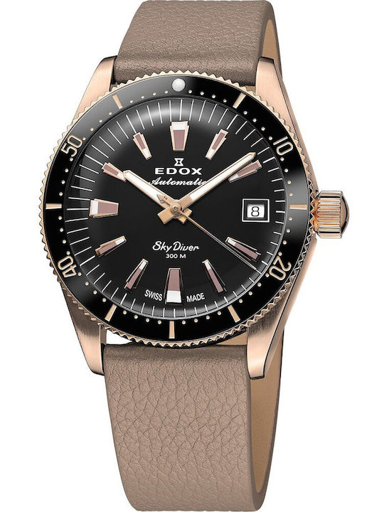 Edox Γυναικείο Ρολόι 38mm Αυτόματο με Μπεζ Δερμάτινο Λουράκι