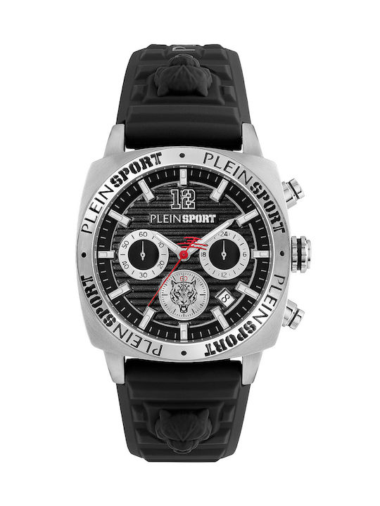 Plein Sport Watch Chronograph Battery with Silver Rubber Strap