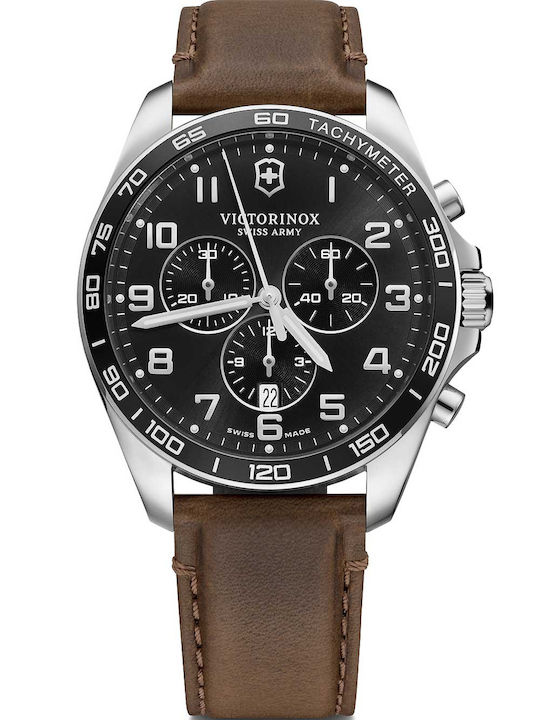 Victorinox Men's Watch 42mm Chronograph Battery with Silver Leather Strap