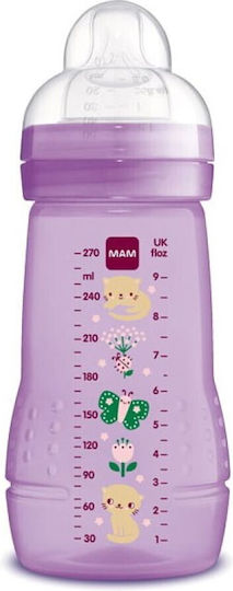 Mam Plastic Baby Bottle Easy Active Anti-colic with Silicone Teat for 2+ Months Pink Kittens - Purple 270ml