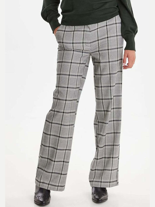 ICHI Women's Fabric Trousers with Elastic Gray