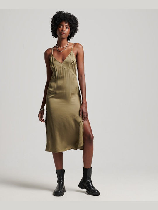 Superdry Midi Evening Dress with Slit Green