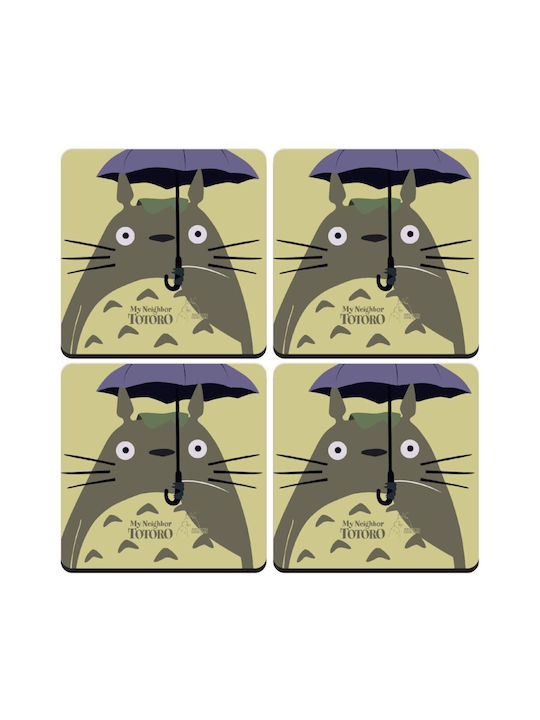 Koupakoupa Totoro From My Neighbor Totoro Coaster Wooden Beige 4pcs