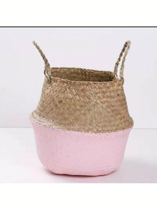 Natural Home Decorative Basket Wicker with Handles Pink