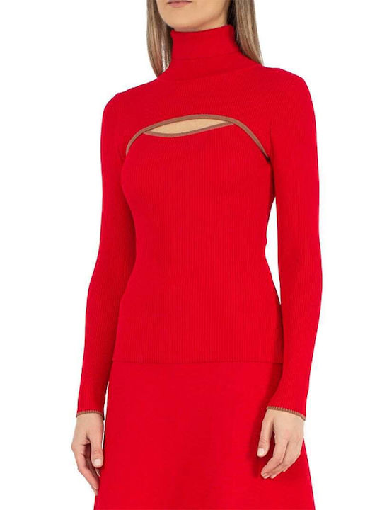 Γυναικείο Μακρυμάνικο Crop Πουλόβερ Ζιβάγκο Κόκκινο