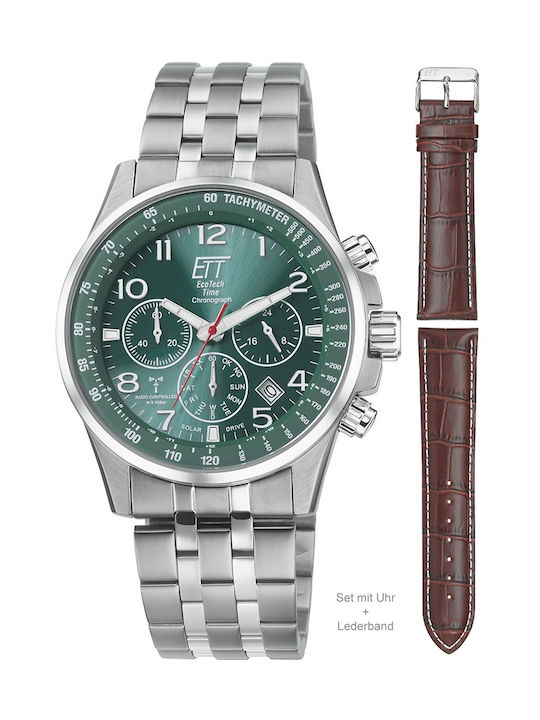 ETT Watch Chronograph Solar with Silver Metal Bracelet