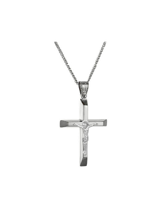 Katsigiannis Men's White Gold Cross 14K with Chain