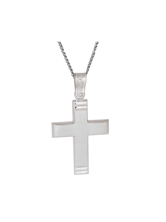 Katsigiannis Men's White Gold Cross 14K with Chain