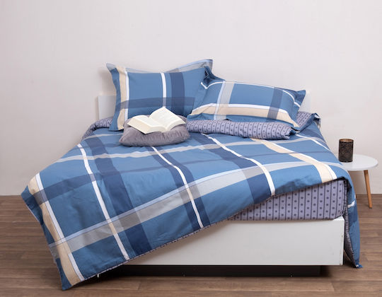 Viopros Duvet Set Queen 220x240cm Newton Petrol Satin Cotton 3pcs
