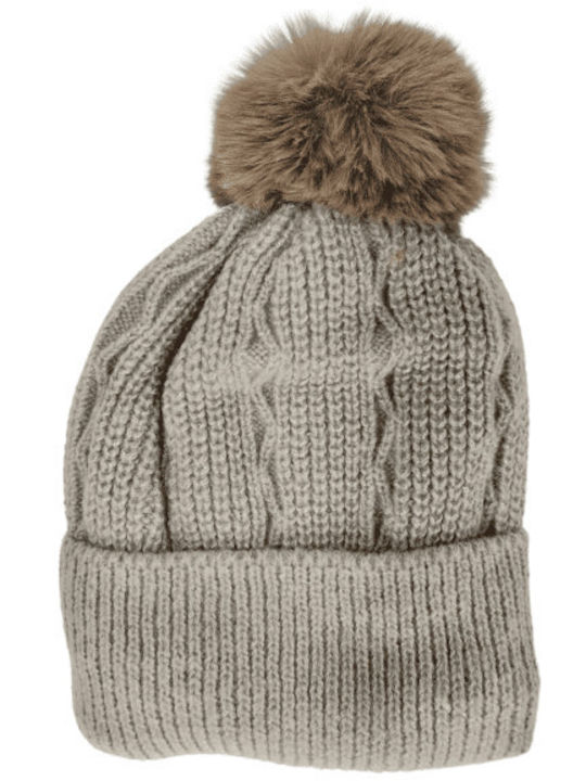 Romvous Pom Pom Beanie Unisex Beanie Knitted in Beige color