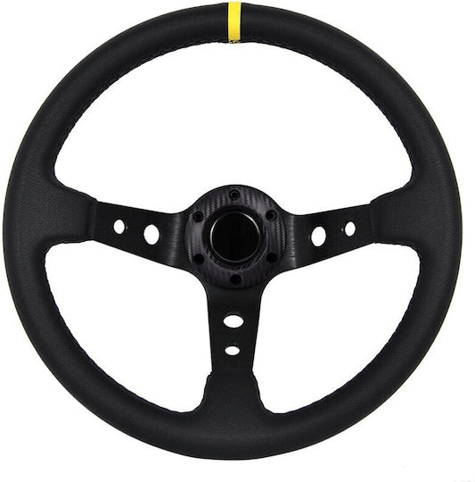 Autoline Dark Spy Three Spoke Car Steering Wheel with 35cm Diameter Black/Yellow