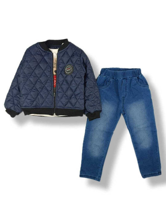 Trendy Shop Set pentru copii cu Pantaloni & Jachetă Magazin online de iarnă 3buc Blue.