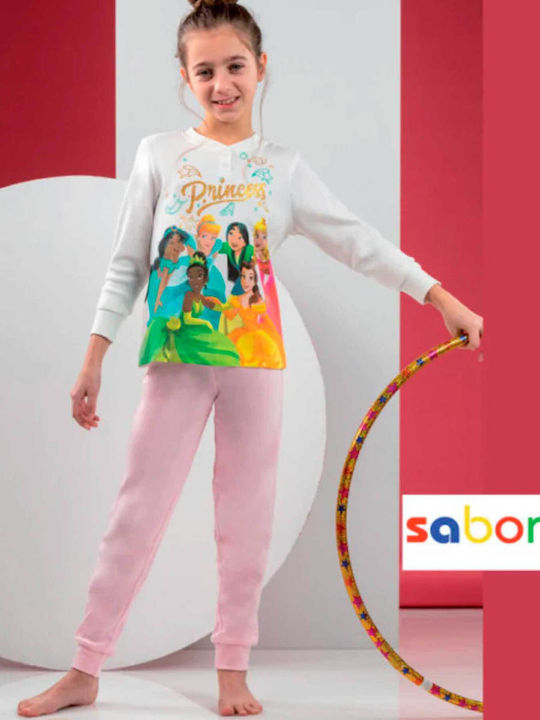 Sabor Παιδική Πιτζάμα Χειμωνιάτικη Off White/Light Pink