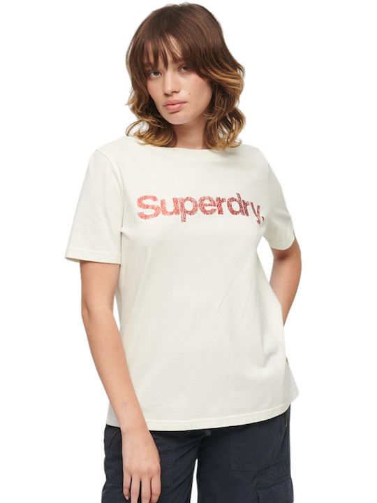 Superdry Metallic Core Logo Γυναικεία Καλοκαιρινή Μπλούζα Κοντομάνικη Άσπρο.