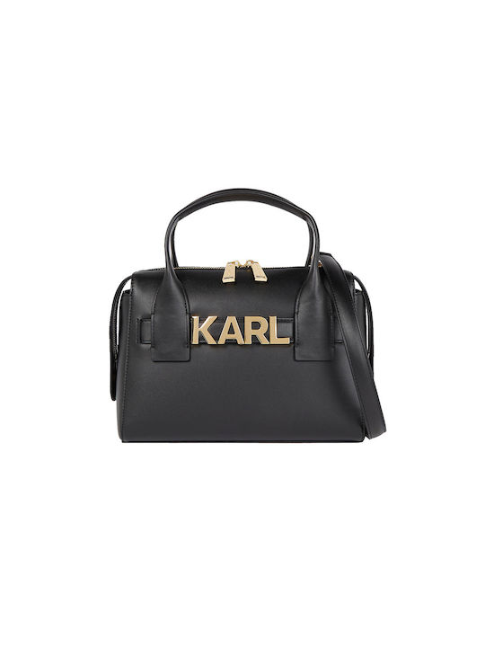 Karl Lagerfeld K Letters Δερμάτινη Γυναικεία Τσάντα Χειρός Μαύρη