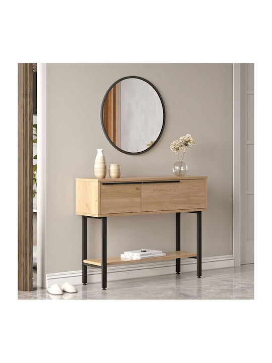 Wandmontage Schminktisch K Schlafzimmer Wardio Holz Natur-Schwarz mit Spiegel 100x29.5x76cm