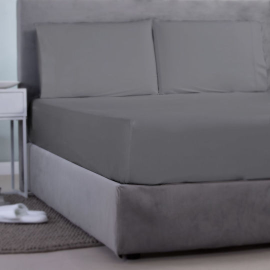 Aslanis Home King Size 180x200+35cm with Elastic Satin Plain Gray